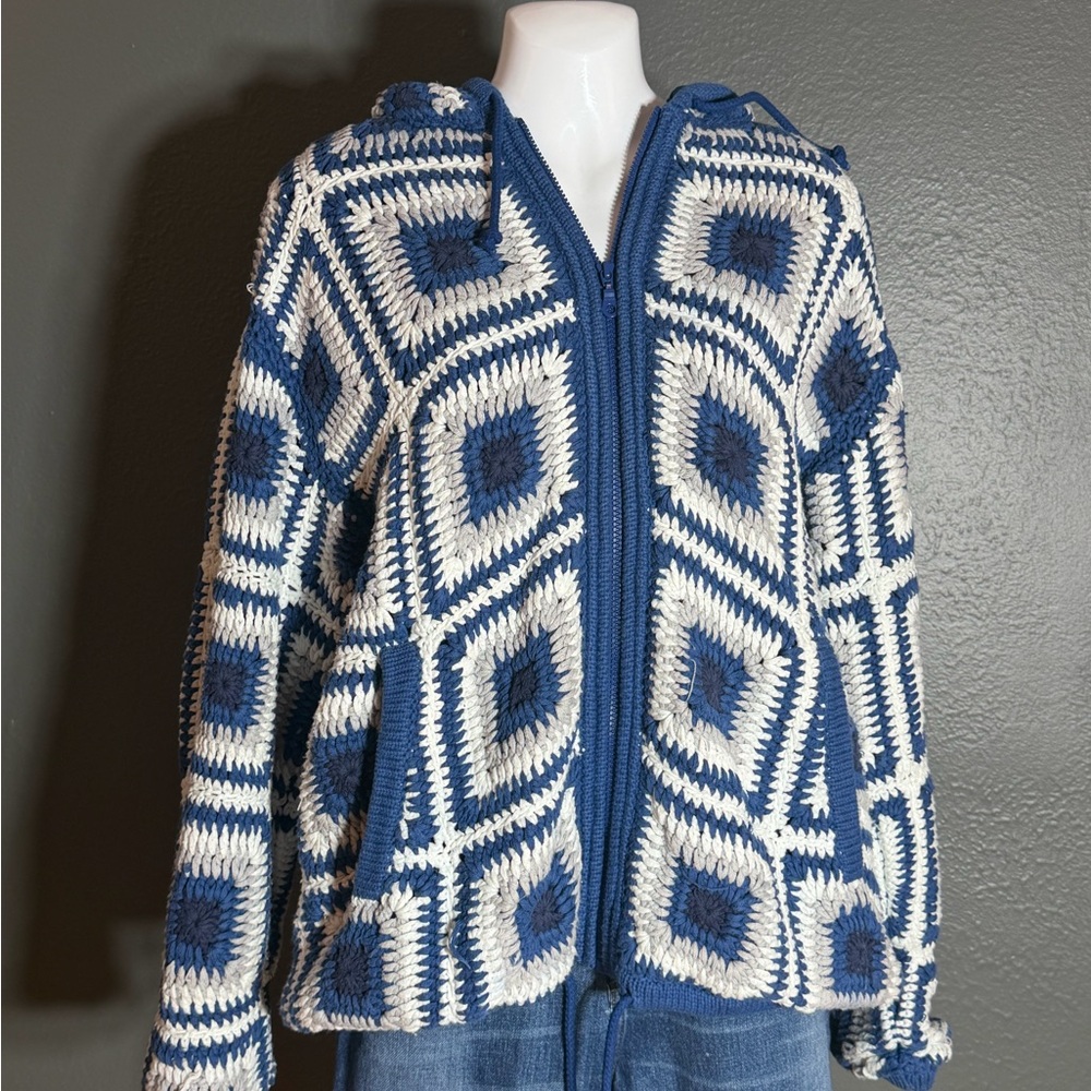 Supreme Blue & Cream Crochet Zip Hoodie